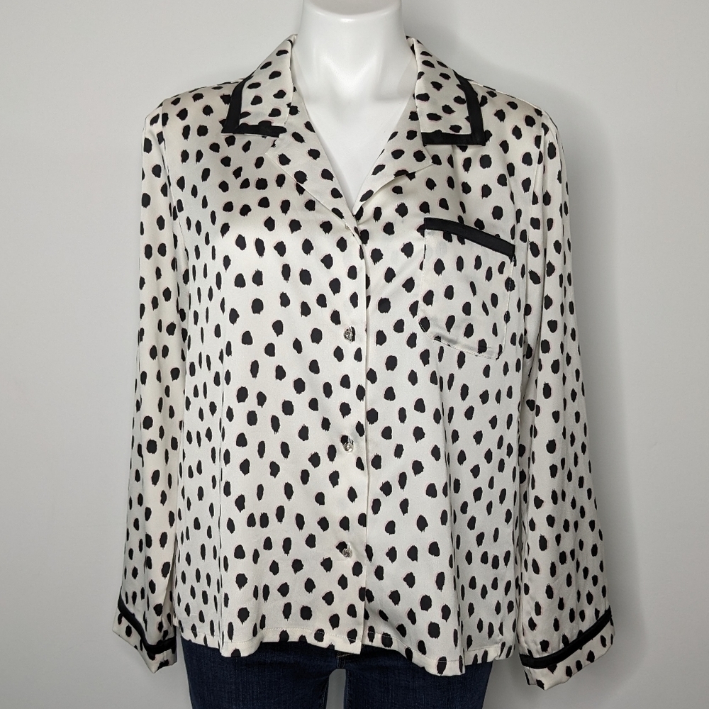 Kate Spade Dream a little dream black white pink satin pajama top M